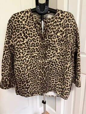 H&M Leopard Print Light Denim Tunic Top - Brown/Cream-oversized medium